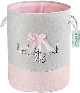 LANGYASHAN Laundry Basket Canvas Collapsible Organizer Storage Basket for Boys Girls Laundry Hamper Toy Bins Gift Baskets Bedroom Clothes Children Nursery (Pink Lace)