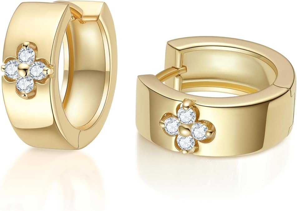 Premium Moissanite Clover Hoop Earrings for Lucky Women Best Gifts (D Color VVS1 Clarity 3EX Cut) S925 Sterling Silver 18K Gold 14K Color Plated Non Tarnish Easily