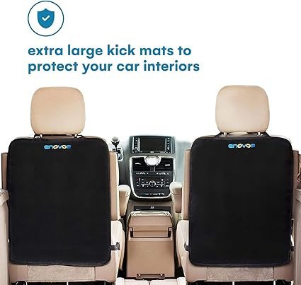 Enovoe Kick Mats Protector for Child - 2 Pack - Premium Quality Car Seat Back Cover Offers Waterproof Protection of Your Upholstery from Mud and Scratches - Seat Back Kick Protector for Kids