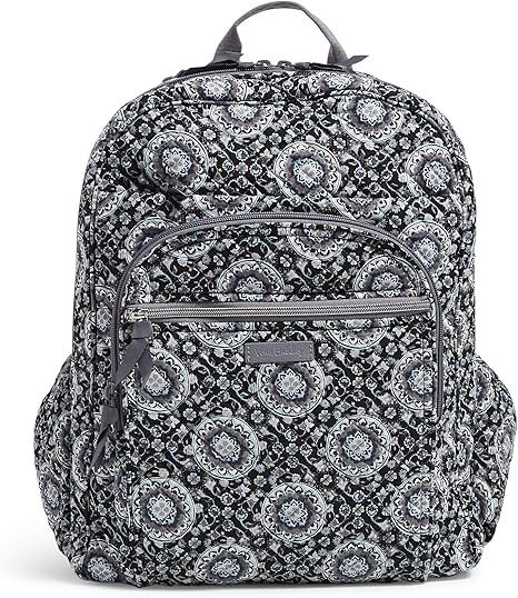 Vera Bradley Women's Cotton XL Campus Backpack, Charcoal Medallion, One Size