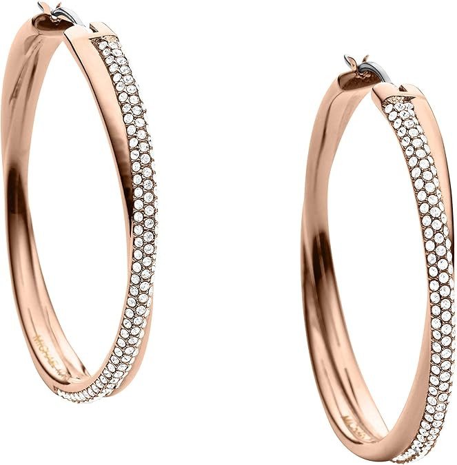 Michael Kors Stainless Steel and Pavé Crystal Hoop Earrings for Women, Color: Rose Gold (Model: MKJ3671791)