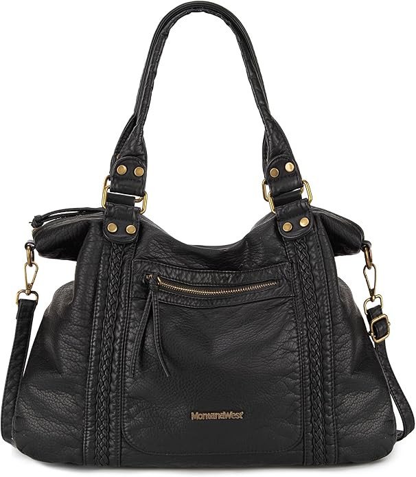 Montana West Washed Leather Hobo Bags for Women Roomy Handbags with Crossbody Strap