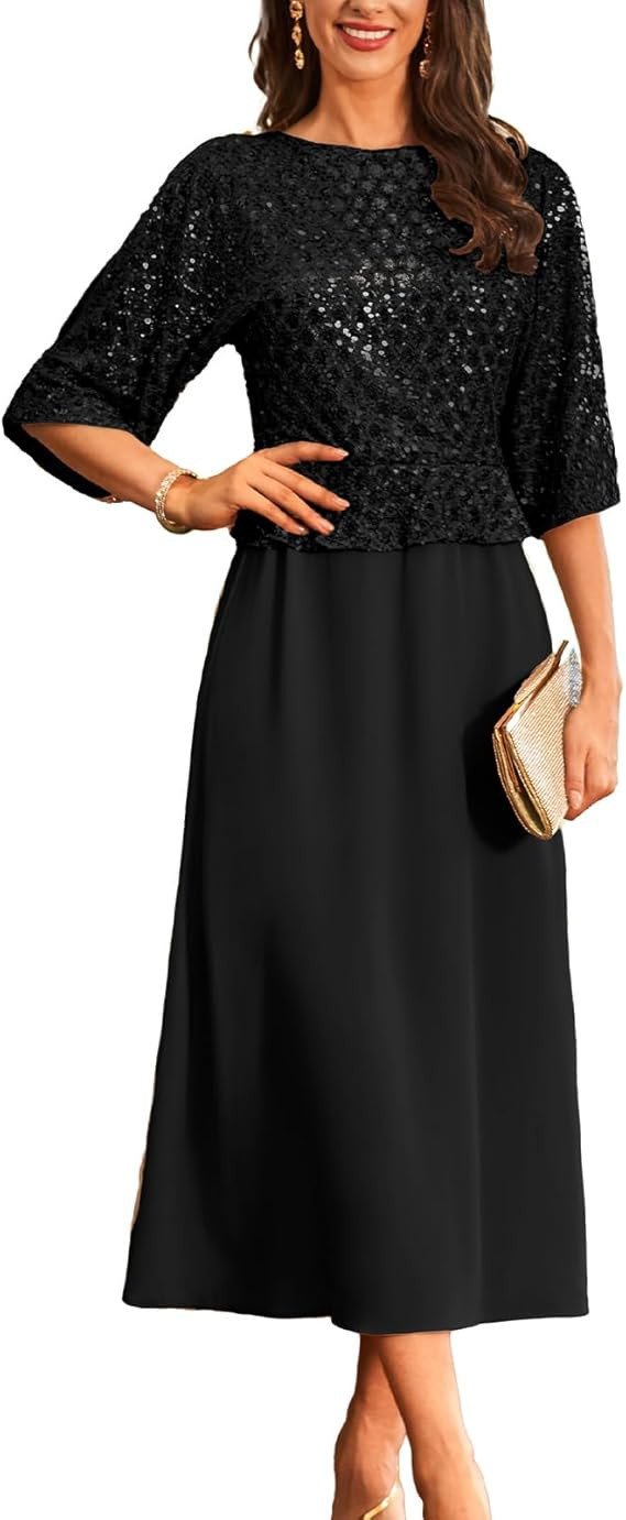 GRACE KARIN Sequin Dress for Women 2024 Mother of The Bride Dresses Wedding Guest Formal Chiffon Evening Gown