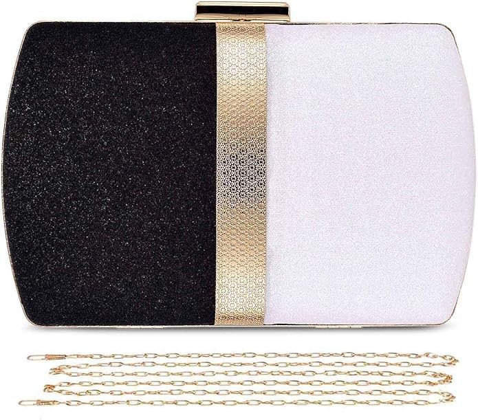 Selight Glitter Clutch Purse for Women Formal Evening Handbag Sparkly Wedding Bridal Purse Prom Cocktail Party Handbag Black White