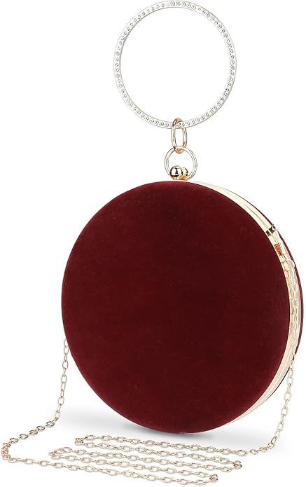 Selighting Round Velvet Clutch Purses for Women Evening Bags Formal Wedding Purse Prom Cocktail Party Clutch Hand Bag