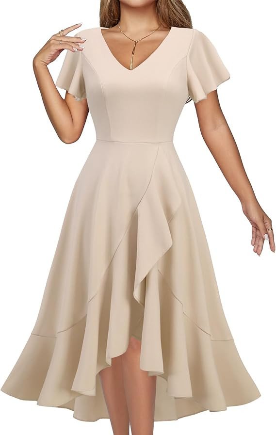 DRESSTELLS Women's Cocktail Dresses 2025, Formal Wedding Guest Ruffle Prom Party Evening Dress V-Neck Vintage Dress