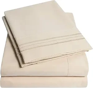 1500 Supreme Collection California King Sheet Sets Beige Cream - Luxury Hotel Bed Sheets and Pillowcase Set for Cal King Mattress - Extra Soft, Elastic Corner Straps, Deep Pocket Sheets Beige Cream