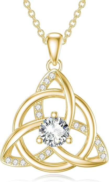 Moissanite Diamond Celtic Knot Necklace for Women Irish Claddagh/Triquetra/Tree of Life/Teardrop Celtic Neckalce 14K Gold Plated Sterling Silver Irish Jewelry Christmas Gifts for Women Wife Her