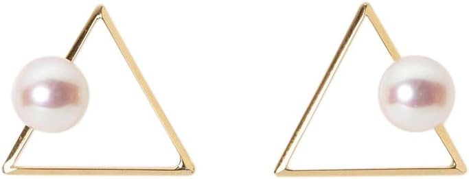 Japanese 5.5mm Akoya Cultured Pearl Earrings for Women with 18K Yellow Gold | Stylish Design Excellent Gift | Pearl Earrings