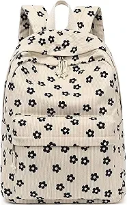 Bluboon School Backpack for Teen Girls Bookbags Elementary High School Corduroy Laptop Bags Women Travel Daypacks（Beige Corduroy Floral