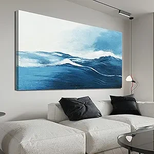 Canvas Wall Art Decor Wall Art Pictures For Living Room Abstract Art White Blue Wall Art Decor Art Work Decoration Modern Abstract Waves Wall Art Prints For Bedroom Office Kitchen Wall Decor 20" x 40"