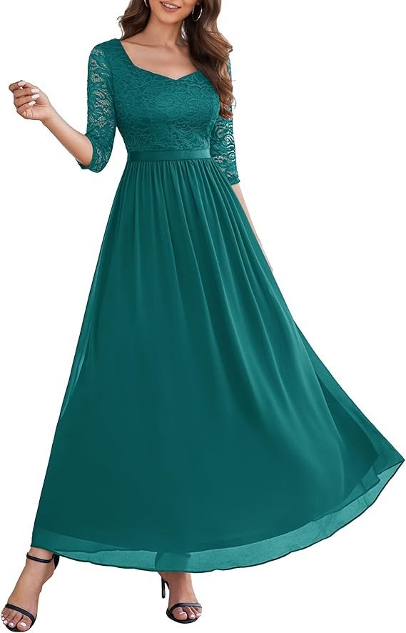 Wedtrend Women's Formal Dress Mother of The Bride Dress 3/4 Sleeve Wedding Guest Dress Maxi Evening Gown