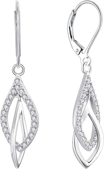YL Linear Swirl French Wire Earrings 925 Sterling Silver Interlocked Teardrop Leverback Earring Twisted Dangle Drop Jewelry
