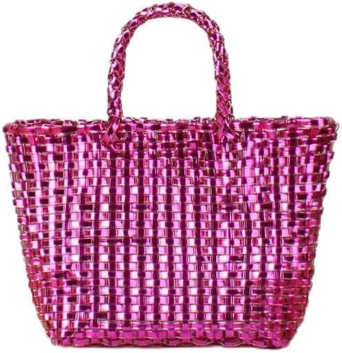 YYW Woven Bag for Women, Shiny Leather Tote Bag, Small Basket Handbag Women Clutch Purse