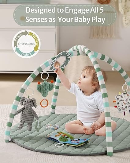 Blissful Diary Baby Play Gym Mat, Tummy Time Mat with 6 Detachable Toys