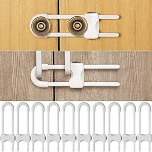 Jetec 10 Pieces Cabinet Locks for Babies, U-Shaped Proofing Drawers Safety Child Locks Adjustable, Easy to Use Childproof Latch for Knob Handle on Kitchen Door Storage Cupboard Closet (White)
