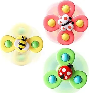 ALASOU 3PCS Suction Cup Spinner Toys for 1 Year Old Boy Girl|Spinning Top Baby Toys