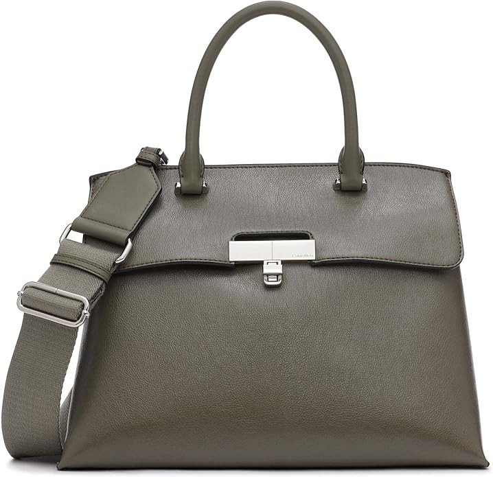 Calvin Klein Women's Becky Turn Lock Satchel – 2 in 1, Vegan Leather, 3 Pockets