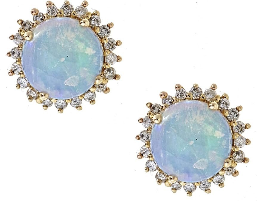 Gin & Grace 10K Yellow Gold Natural Opal & Diamond (I1,I2) Celestial Stud Earring for Women
