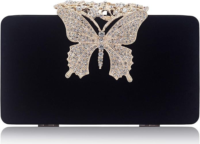 Dexmay Rhinestone Clutch Bag with Crystal Butterfly Clasp Women Evening Handbag Formal Party Purse