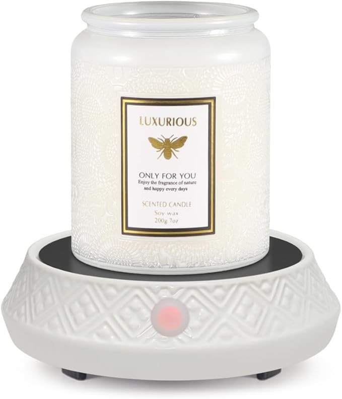 Candle Warmer with Timer Coffee Mug Heat Auto Off Function for Bedroom Study Living Room Kitchen Office White Ceramic Electric Wax Melt Warmer Fits Yankee Jar Scented Candle Safe Release of Scent