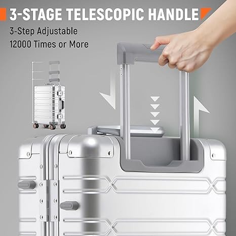 All Aluminum Carry On Luggage Hard Shell Suitcases with Spinner Wheels Zipperless Luggage 20 inch Carry On Suitcase, Sliver
