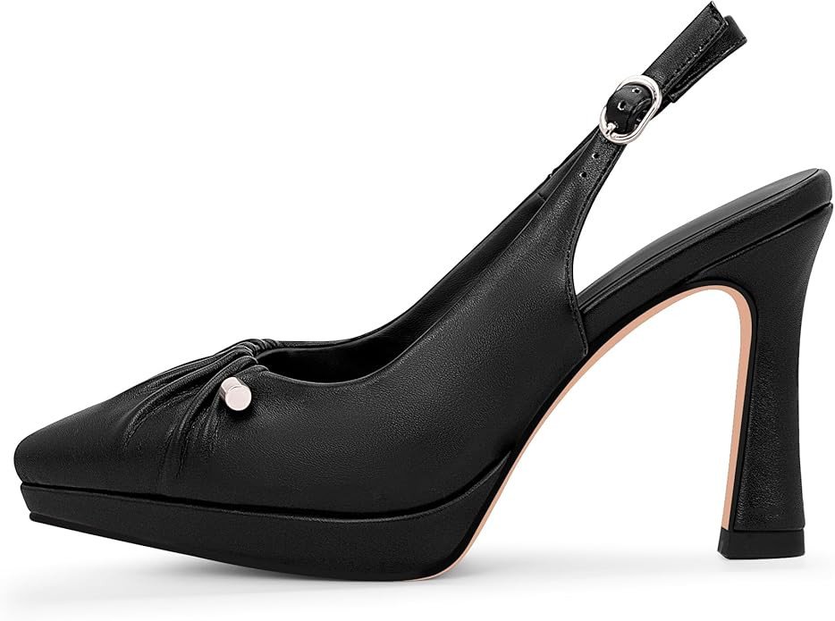 100FIXEO Women's Pointed Toe Platform High Stiletto Heel Slingback Pumps Dress Shoes