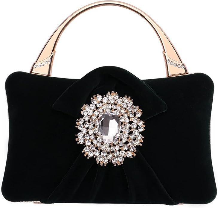 Velvet Evening Bags For Women With Flower Closure Rhinestone Crystal Embellished Clutch Purse For Party Wedding