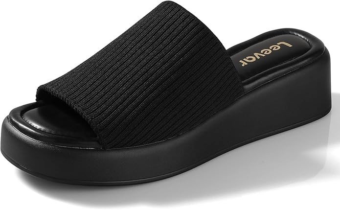 Leevar Platform Sandals for Women - Soft Memory Foam Padded Platform Wedges Sandals - Womens Backless Slip On Platform Slides - Comfy Square Open Toe Mules Nude Clear White Black Platform Sandals Summ