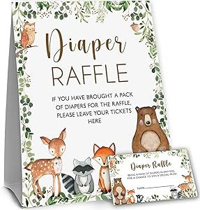 Yuzioey Woodland Greeting Card - Diaper Raffle Tickets and Sign, Woodland Forest Baby Shower Game, Gender Neutral