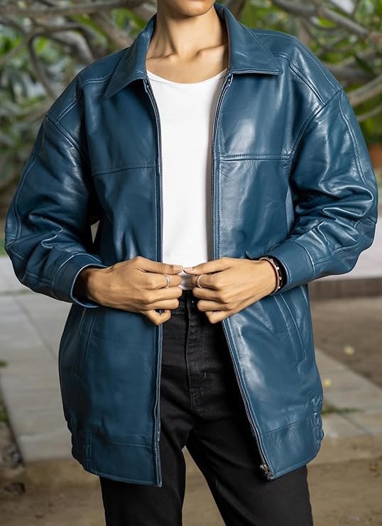 Jild Oversized Leather Jacket Women - Lambskin Leather Fall Jacket for Womens Fashion Plus Size Outfits