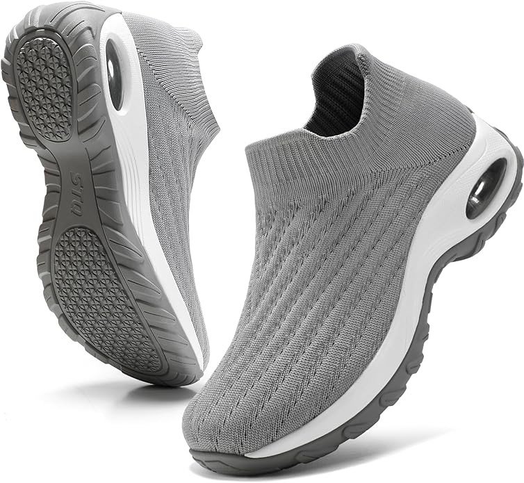 HKR Women's Walking Shoes Arch Support Non Slip Work Shoes Breathable Knit Upper Lightweight for Plantar Fasciitis