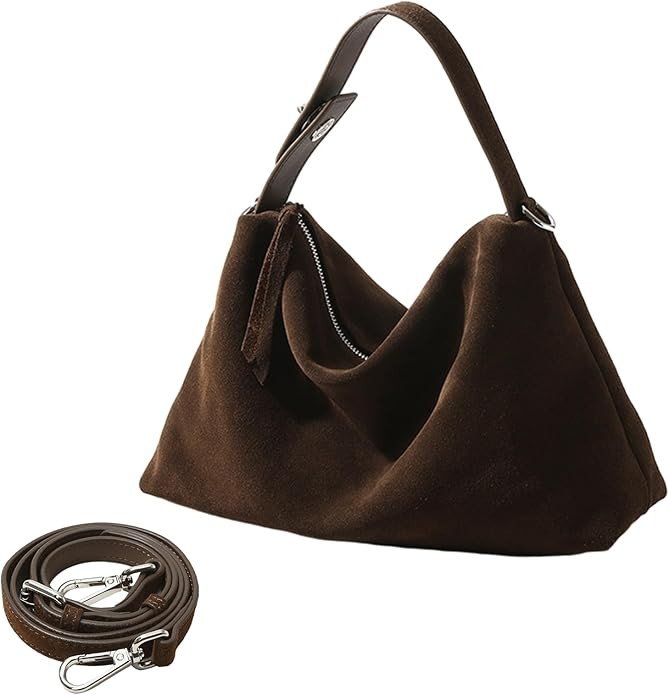 Genuine Leather Suede Tote Bags for Women, Suede Purse Suede Handbag Vintage Suede Slouchy Hobo Shoulder Crossbody Bag