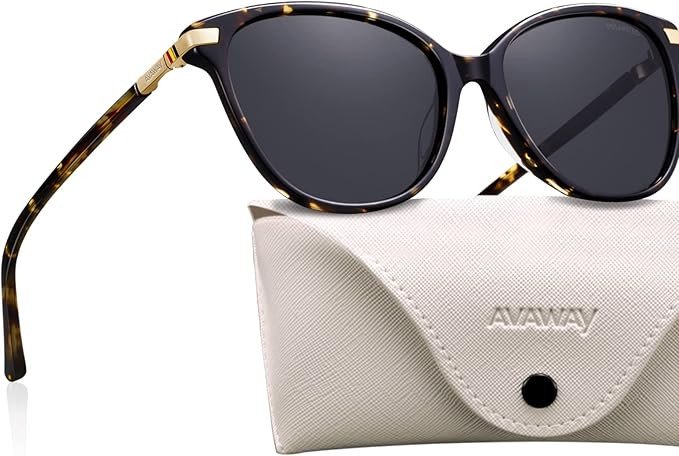 AVAWAY Cateye Polarized Sunglasses for Women - 100% UV Protection Cute Sun Glasses Acetate Frame Trendy Designer Shades