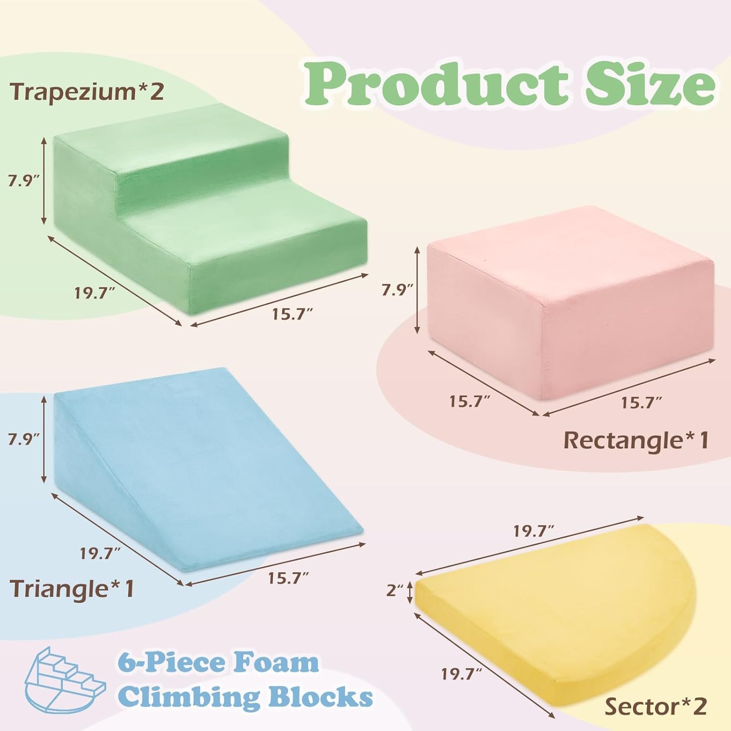 6 Pieces Climbing Toys for Toddlers, Climb & Crawl Soft Foam Block Activity Play Set