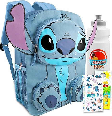 Stitch Backpack for Girls Set - Bundle with Lilo and Stitch Backpack with Front Pockets Plus Water Bottle, Tattoos, More | Stitch Backpack Set for Kids
