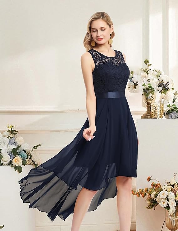 BeryLove Cocktail Prom Dresses 2025 Formal Wedding Guest Dresses Sleeveless Lace High Low Homecoming Dress