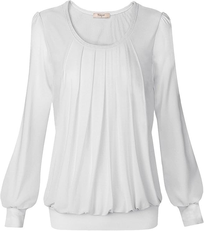 Timeson Women's 3/4 Sleeve Tops Dressy Casual Business Work Blouses Chiffon Office Shirts