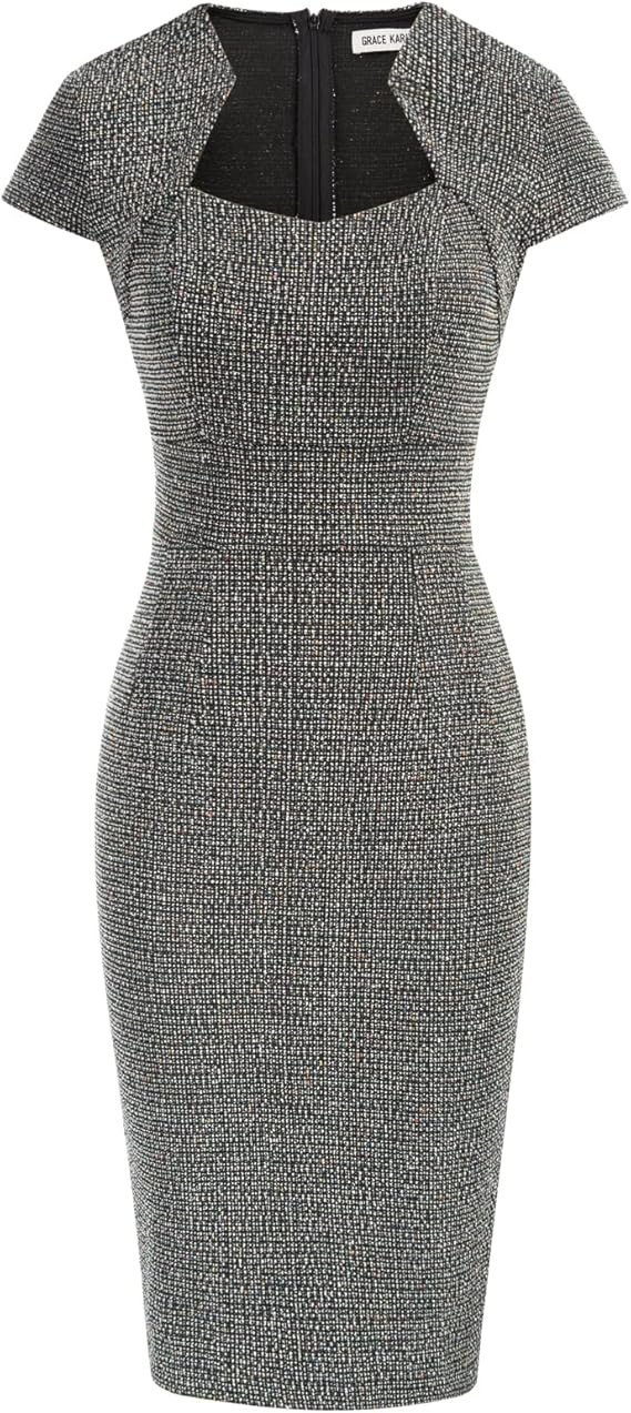 GRACE KARIN Women's Gorgeous Pencil Dress Cap Sleeve Tweed Pencil Dress for Work