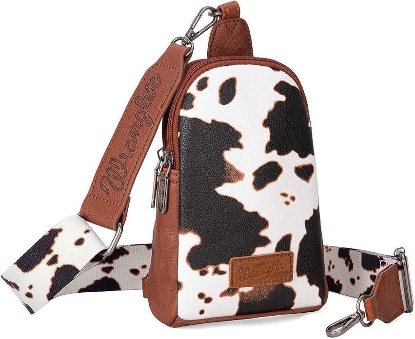 Wrangler Cow Print Crossbody Bags for Women Western Sling Bag with Adjustable Starp Cross Body Purse
