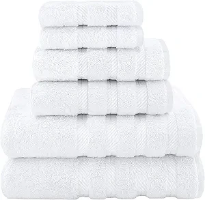 American Soft Linen Luxury 6 Piece Towel Set, 2 Bath Towels 2 Hand Towels 2 Washcloths, 100% Cotton Turkish Towels for Bathroom, White Towel Sets