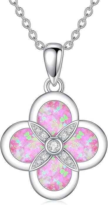 Moissanite Moss Agate/Pearl/Opal Four Leaf Clover Necklace Pendant 925 Sterling Silver Four Leaf Clover Necklace Pendant Gift for Women