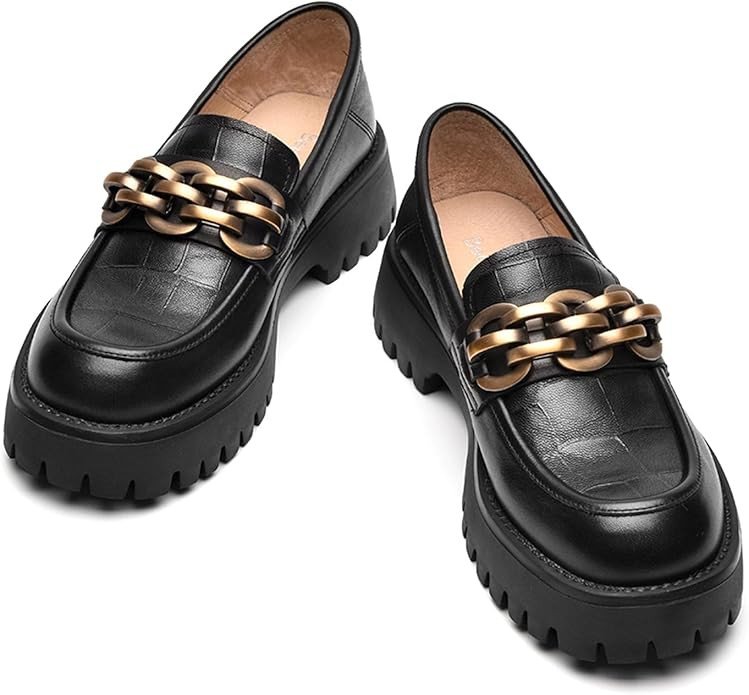 Beautoday Womens Platform Loafers, Chunky Loafers for Women, Chunky Heel Lug Sole Loafers with Round Toe Business Work Shoes Comfort Slip-on