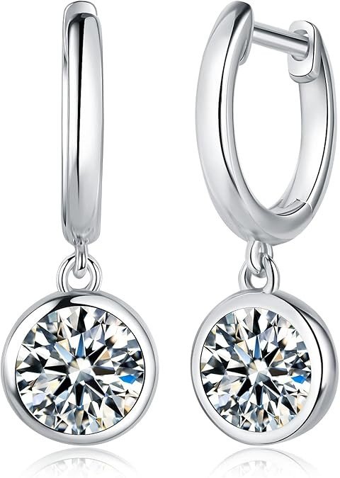 925 Sterling Silver Moissanite Earrings, 0.5ct-1ct Moissanite Halo Earrings for Women, Moissanite Drop Dangle Hoop Earrings, Round Cut Brilliant D Color VVS1 Clarity Moissanite Stud Earrings for Women