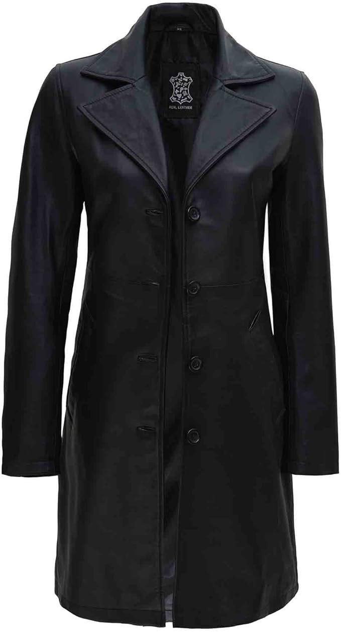 Blingsoul Leather Car Coats for Womens - Black Brown Real Long Leather Jacket Women