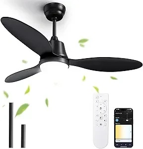 Ceiling Fans with Lights and Remote/APP Control,42" Flush Mount Ceiling Fan with Quiet Reversible Motor, 6 Speeds, 3 Colors Dimmable,Timing,Memory Function for Bedroom Home Office