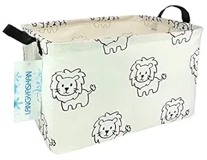 LANGYASHAN Rectangular Storage Bin Collapse Canvas Fabric Cartoon Storage Basket with Handles for Organizing Home Kitchen Boys and Girls Toys Office Closet Shelf Baskets (Rec lion)