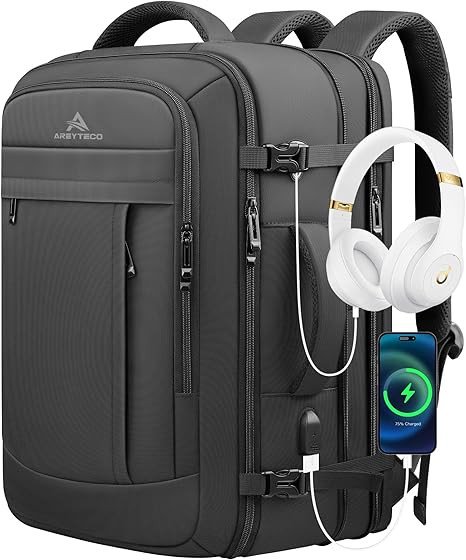 Travel Backpack, 50L Expandable Extra Large Laptop Backpack, Carry On Backpack Airline Approved Water Resistant Business Suitcase Daypack Bag Fits 17 Inch Laptops, Travel Gifts for Men Women, Black