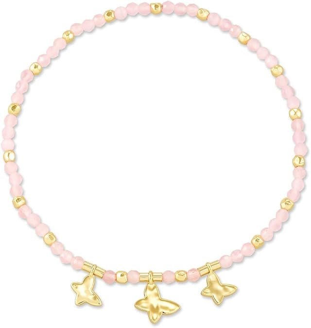 Kendra Scott Lillia Butterfly Stretch Bracelet in 14k Gold-Plated Brass, Fashion Jewelry for Women, Pink Cats Eye