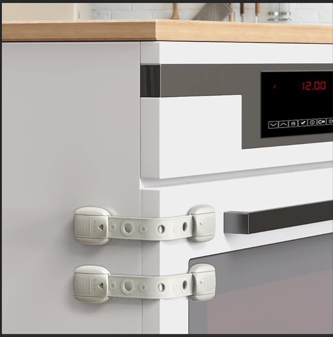 5 Pack Oven Lock Child Safety, QYESWHSR Cabinet Locks Baby Proofing with 3M Adhesive, Oven Door Lock Easy to Install & No Tools Need Multi-Purpose for Furniture Kitchen, Toilet Seat, Drawer Locks